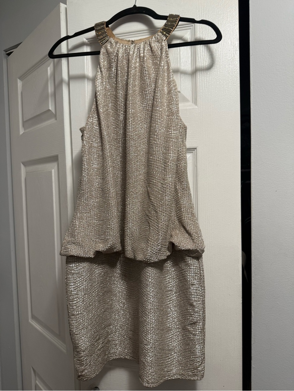 Laundry By Shelli Segal Metallic Halter Dress in Champagne Gold